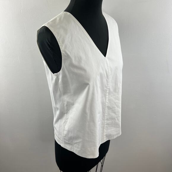 MAXMARA WEEKEND White Cotton Sleeveless V-Neckline Pullover Blouse Top Size S - Picture 5 of 9
